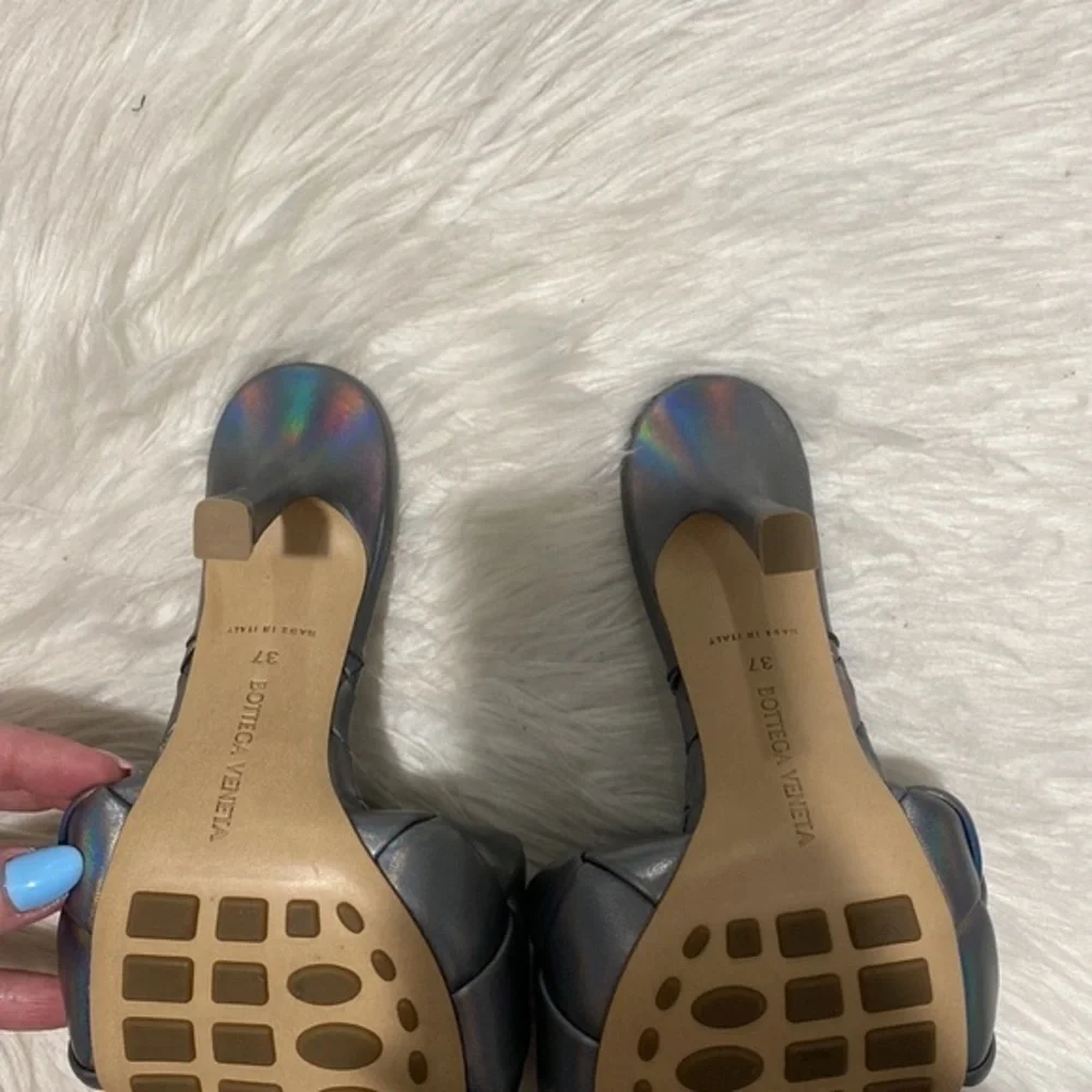 New Bottega Veneta Lido woven high‎ heel slide sandal size 37EU